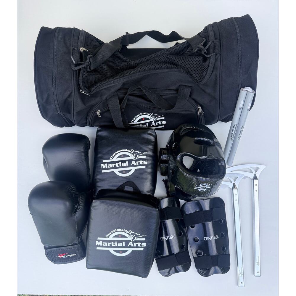 Martial Arts Gear Bundle-Gloves, Headgear, Pads & Gym Bag (Championship/Century)